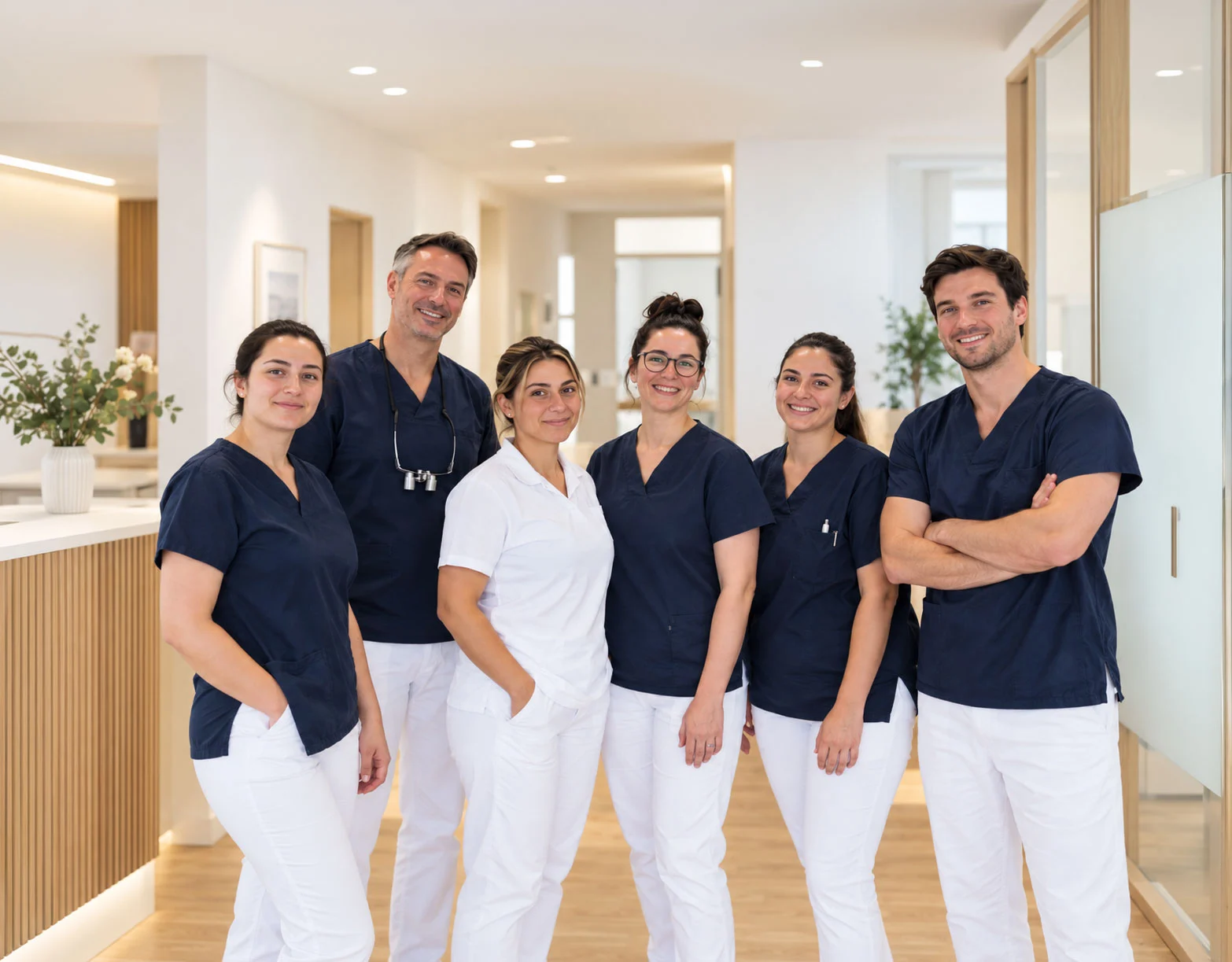 Praxisteam des Dental Zentrum Wallisellen im hellen Empfangsbereich an der Rotackerstrasse
